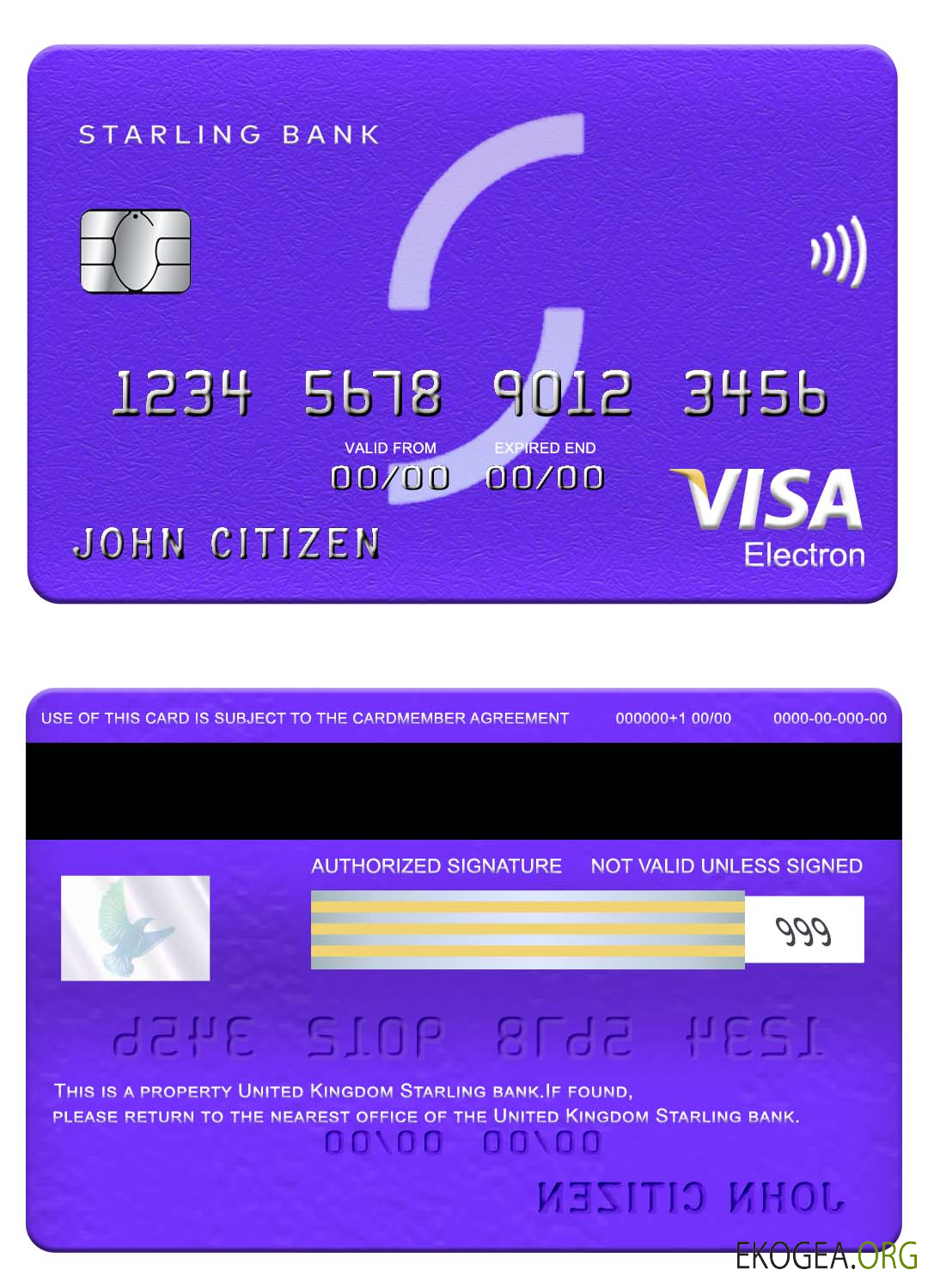 Carte électronique visa de la Starling Bank du Royaume Uni